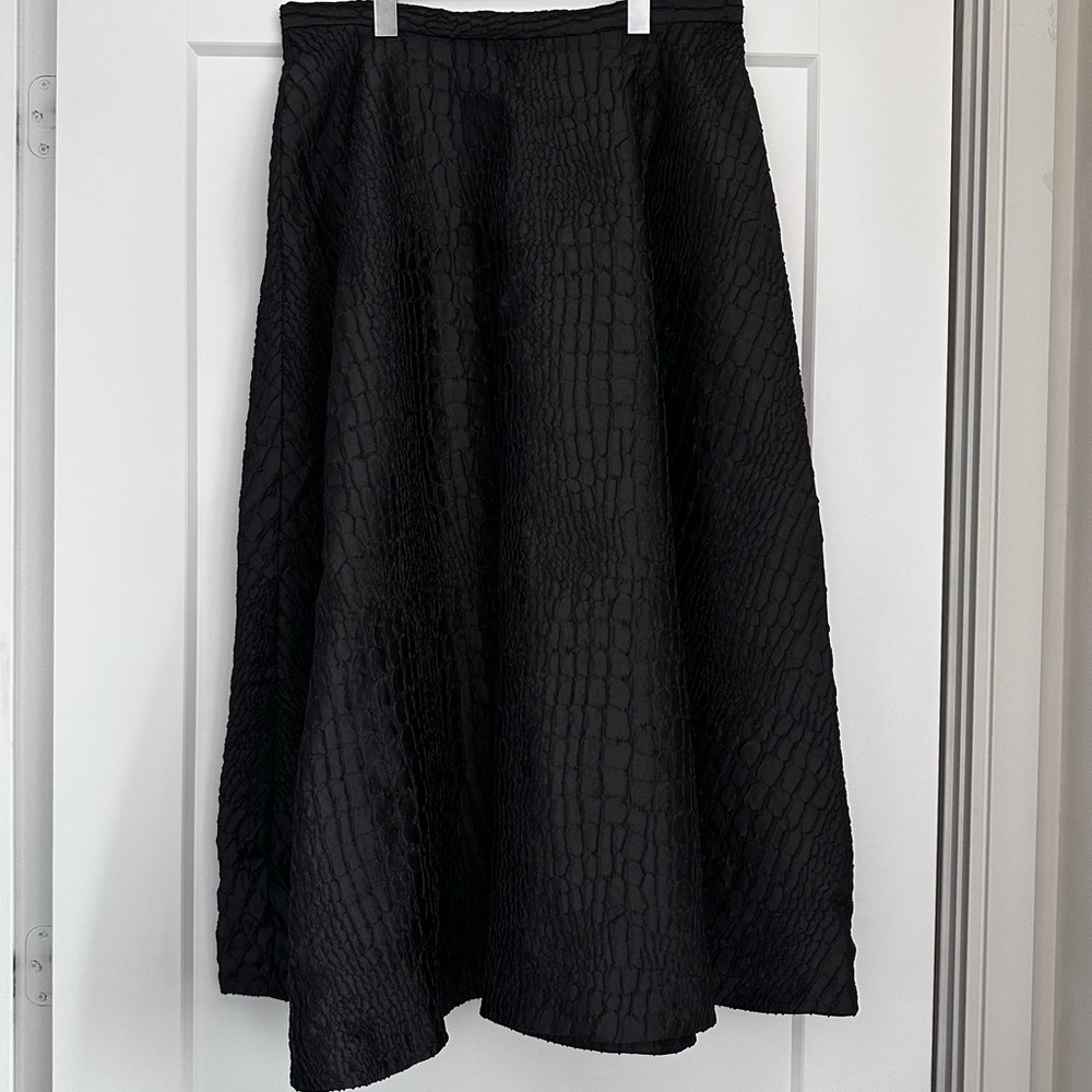 KATE STOLTZ MADE TO MEASURE SNAKESKIN MIDI SKIRT IN BLACK